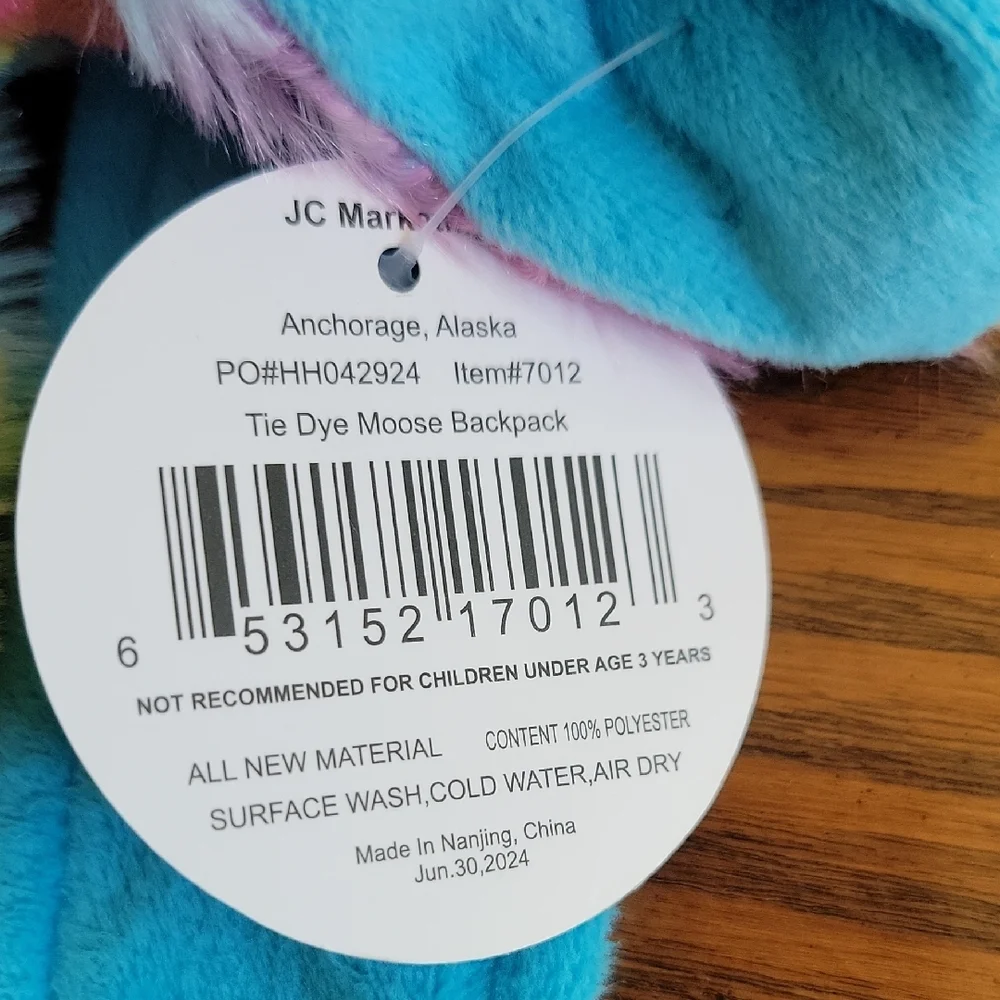 NWT -- Plush Rainbow Moose Backpack - Blue Accents